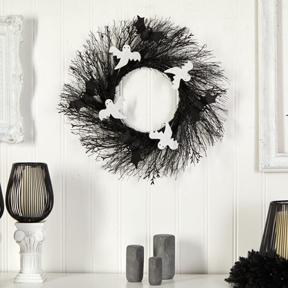 Nearly Natural 22in. Halloween Ghost and Bats Twig Wreath