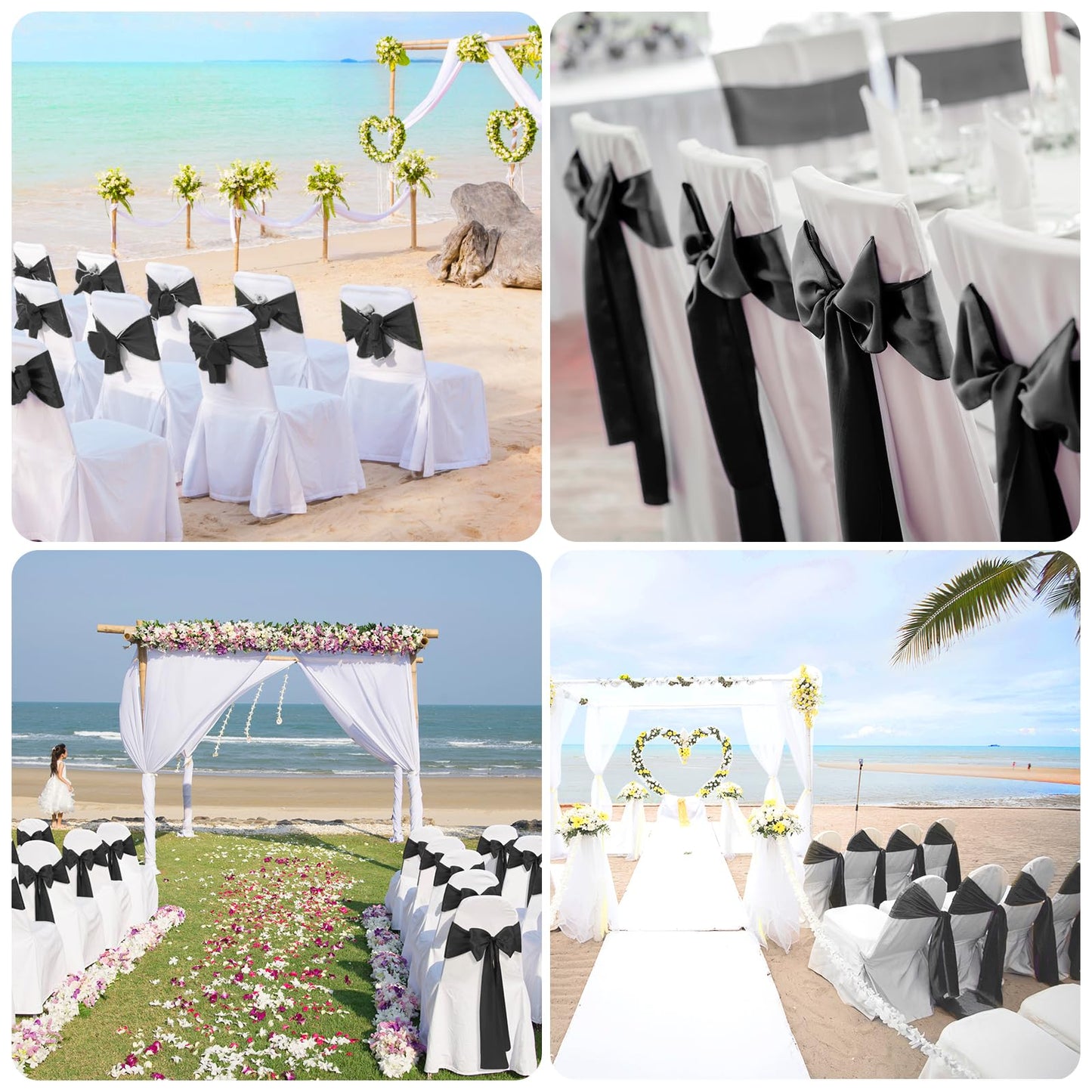 Bouiexye 10 PCS Black Satin Chair Sashes Bows Universal Chair Ribbon Ties Back Sash for Wedding Party Reception Events Banquets Hotel Event Chair Cover Decoration (Champagne 7x108 inch)