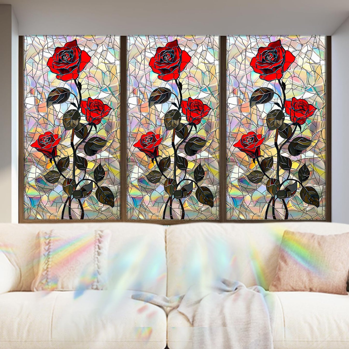 Nuxovilar Gothic Halloween Window Film, Dark Style Red Rose Halloween Window Films Decorations 17.5 × 39.3 Inch, Windows Film Decorations for Festival Celebration