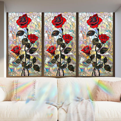 Nuxovilar Gothic Halloween Window Film, Dark Style Red Rose Halloween Window Films Decorations 17.5 × 39.3 Inch, Windows Film Decorations for Festival Celebration