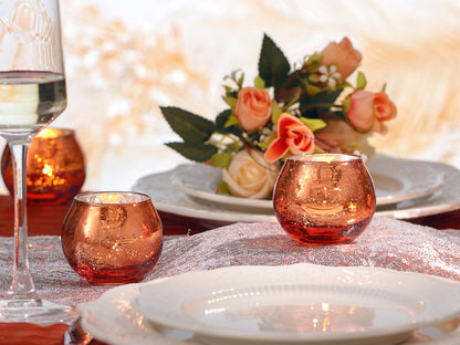 LAMORGIFT 24 Pcs Burnt Orange Candle Holders- Mercury Glass Candle Holders for or Boho Wedding Centerpieces, Bridal Shower, Party Table Decor, Fall and Holiday Home Decoration