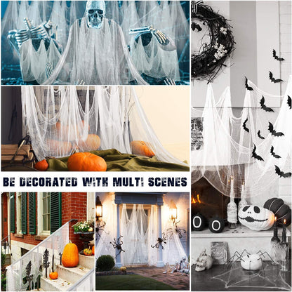Waline Halloween Spooky Scary Cloth 41.6 x 7.2 Ft - White Gauze Fabric Decorations for Haunted House, Indoor/Outdoor Doorways & Entryways - Creepy Fabric Party Supplies