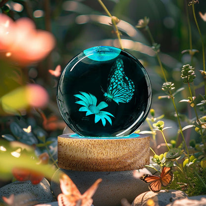 DCORIUNTG 3D Butterfly Flower Crystal Ball Night Light Butterfly Gifts for Women, 60mm Figurines Glass Ball Lamp with Remote Home Decor Birthday Xmas Gifts for Lover Kids Teens