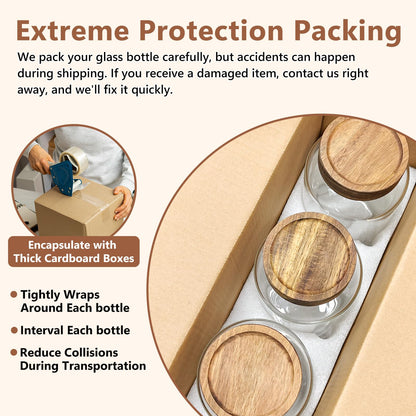 KEYWING 88oz Large Glass Jars with Airtight Acacia Wood Lids, Set of 3 Food Storage Containers for Flour, Sugar, Rice, Pasta, Cereal, Cookies – Includes 126 Labels