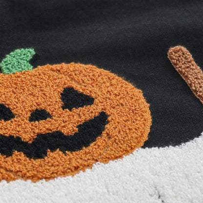 Jonhier Halloween Black Throw Pillow Cover, Embroidered Pumpkin Ghost Decorative Cushion Case for Sofa Bed Patio, Textured Pillowcase Thanksgiving Fall Decor Indoor Outdoor (Pumpkin Man, 18” x 18”)
