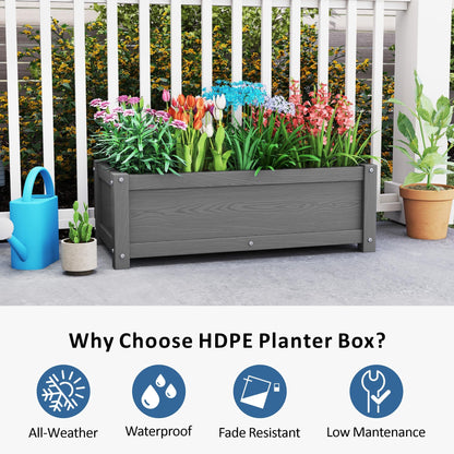 KETOYARK HDPE Raised Planter Box Outdoor,Rot-Resistant and Non-Cracking,Small Raised Beds for Gardening 29.5 * 14.4 * 9.8 in for Yard,Lawn,Outdoor Planter Boxes Rectangle with Drainage Holes Gray