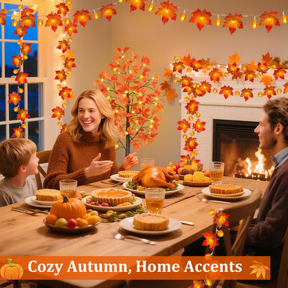 3 Pack Fall Decor Fall Garland with Pumpkin Lights&Enlarged Maple Fall String Lights Pumpkin Decor, 30Ft 60LED Waterproof Battery Operated Christmas Halloween Thanksgiving Fall Decorations for Home