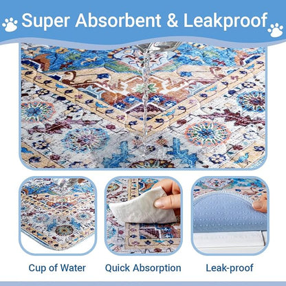 Washable Dog Pee Pads - 2 Pack， 40x26 Inch Large Reusable Absorbent Waterproof Puppy Potty Training Pads, Non-Slip Leakproof Whelping Pet Boho Mat for Crate, Playpen， Kennel & Indoors