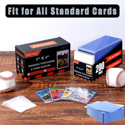 200 Card Sleeves Toploads for Cards,3" x 4" Baseball Card Protectors,Premium Standard Size Trading Hard Plastic Card Holder for Sports Football Cards(100 Hard Protectors +100 Soft Sleeves)