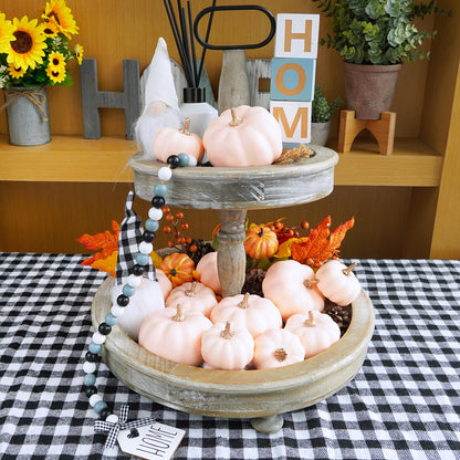Winlyn 12 Pcs Assorted Small Light Pink Artificial Pumpkins Decorative Pumpkins Harvest Foam Pumpkins Pink Fall Decor for Baby Shower Autumn Wedding Thanksgiving Tiered Tray Wreath Table Centerpiece