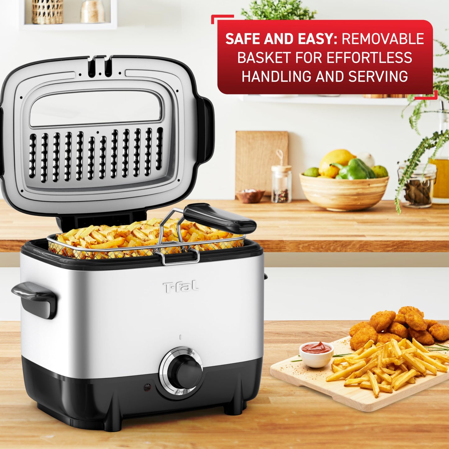 T-fal 3.5L Stainless Steel Deep Fryer with Basket for Home Use, 1700W, Deep Fryer with Oil Filtration, Temp Control, Digital Timer