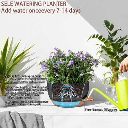zople 2 Pack 12 Inch Self Watering Hanging Planters for Indoor Plants, Large Black Brown Plastic Hanging Pots with Chains for Outdoor Patio Garden Home Decor Black Brown