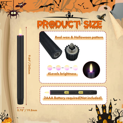 AFINETH Black Flameless Taper Candles with Remote, 9.6" Halloween Battery Operated Candles 3D Wick, 3 Pack Real Wax Led Candlesticks Flickering Electric Candle for Halloween, Home, Party Decor