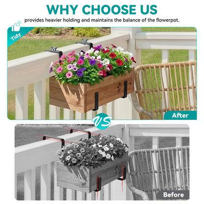 NBPUJ Adjustable Planter Box Brackets,Enhanced Bottom Support,Universal Outdoor Hanging Brackets,Flower Box Brackets for Fence Railings, Windowsill, Patio, Garden,Balcony. (Black)