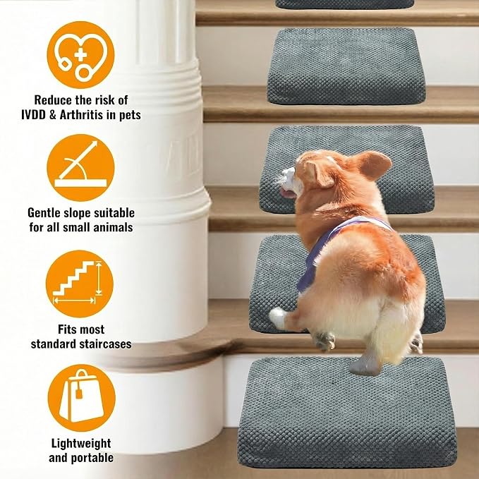 3-Pack Dog Ramp for Stairs, 40D High-Density Foam Pet Steps with Gentle 20°Slope for Staircase Stairs, Non-Slip Puppy Ramp for Small, Senior & Injured Dogs