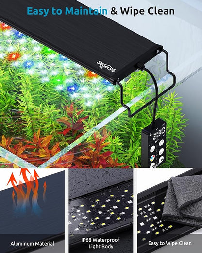 SEAOURA LED Aquarium Light, 24/7 Custom Timer, Power-Off Memory,7-Row LED 18-24in Full Spectrum Fish Tank Light, 8 Colors, 20 Brightness, Day&Night Cycle, Adjustable Mount for Freshwater Plant Growth
