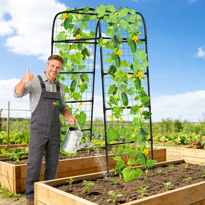 7ft Garden Arch Trellis for Climbing Plants Outdoor-Heavy Duty Metal Cucumber Trellis for Raised Beds- Tall Steel Vegetable Arbor for Climbing Vine Fruit Flower Yard Lawn Arch Tunnel Trellis