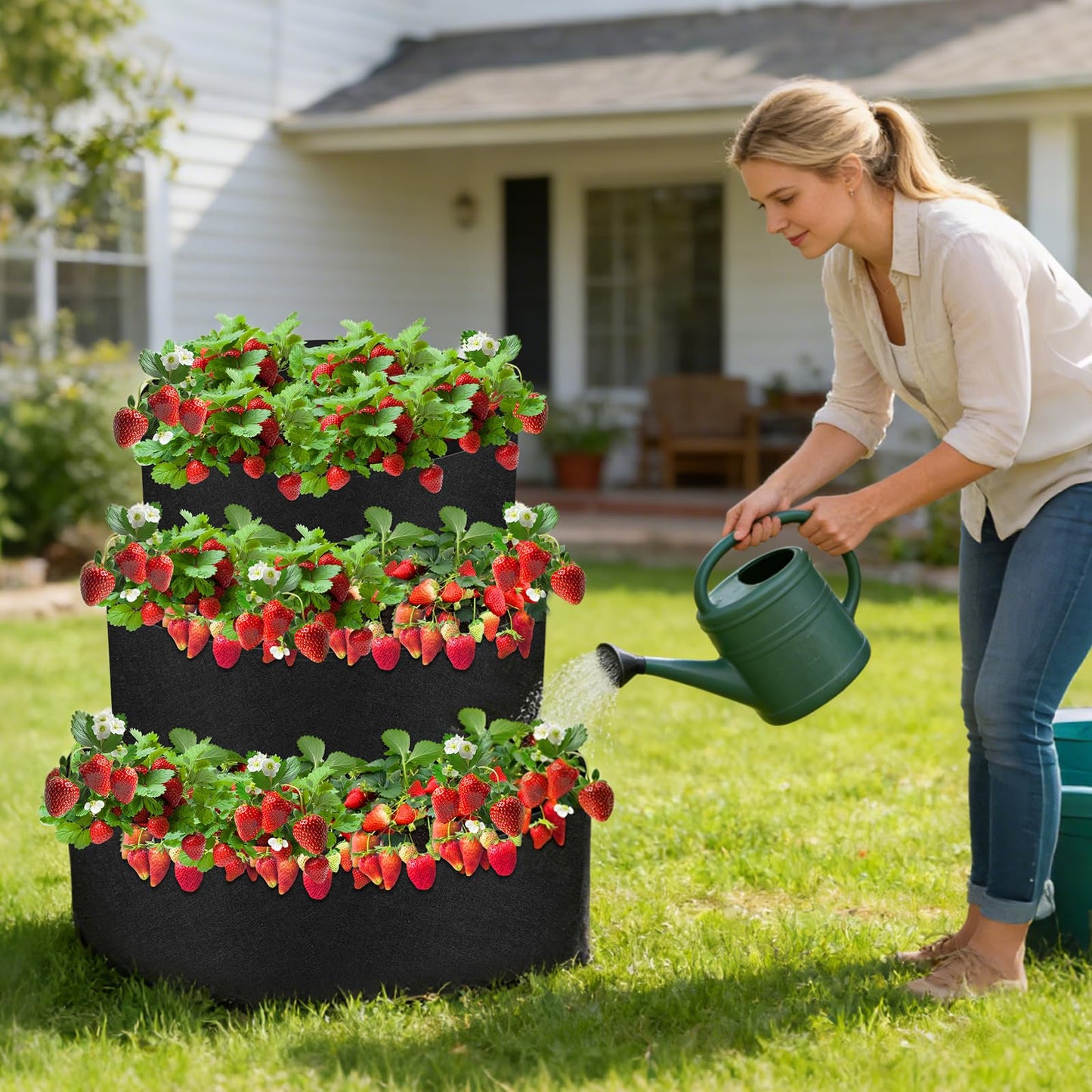 Sibosen 3 Tiered Fabric Strawberry Planter Strawberry Pyramid Planter for Outdoor Growing Vegetables Herb Plant（48 36 24 Inch ）