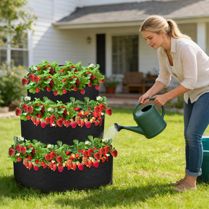 Sibosen 3 Tiered Fabric Strawberry Planter Strawberry Pyramid Planter for Outdoor Growing Vegetables Herb Plant（48 36 24 Inch ）
