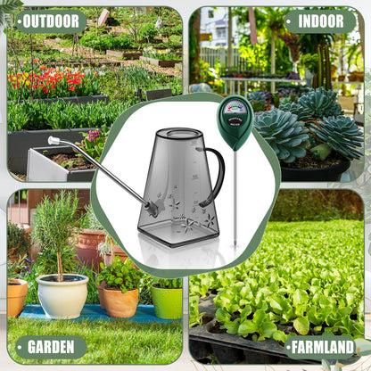 Ferrochef Indoor Plants Watering Can for Indoor Plants Long Probe Soil Moisture Meter Long Spout Watering Cans Water Monitor Indicator for Pot Flower House Gardening Farming(Gray,1.4 L,Trapezoid)