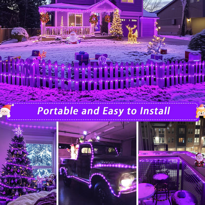 JMEXSUSS 2 Pack Purple Lights Battery Operated Halloween Lights Outdoor Waterproof, Each 33 ft 100 LED Battery Powered Rope Lights, Purple String Light with Remote for Balcony Garden Halloween Decor
