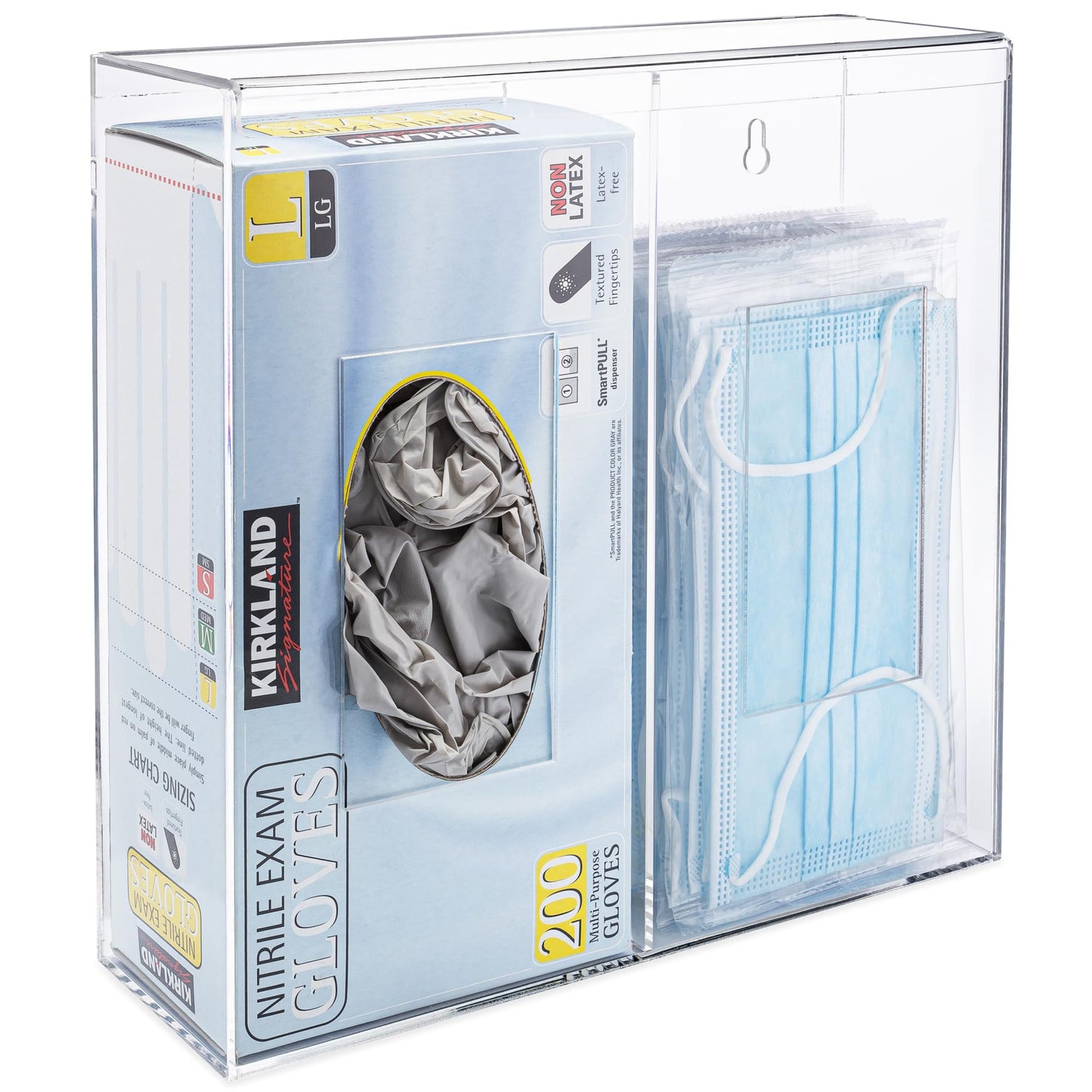 SimplyImagine Dual Hygiene Dispenser Station - Clear Acrylic - Glove Dispenser with Dust-Free Lid - Wall-Mount & Tabletop Glove Holder - Sanitation Station & Mask Container & Hairnet Holder