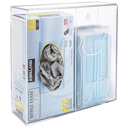 SimplyImagine Dual Hygiene Dispenser Station - Clear Acrylic - Glove Dispenser with Dust-Free Lid - Wall-Mount & Tabletop Glove Holder - Sanitation Station & Mask Container & Hairnet Holder
