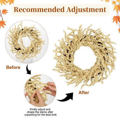 Briful 2 Pack Fall Berry Wreaths 12in Artificial Beige Foam Berry Wreath for Front Door Small Outdoor Fall Wreath for Autumn Home Wall Mantle Porch Thanksgiving Halloween Decor