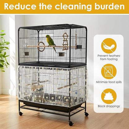 Universal Bird Cage Seed Catcher, Nylon Mesh Stretchy Skirt Bird Cage Net for Round Square Cages, Feather Debris Containment, Airy Soft Cover