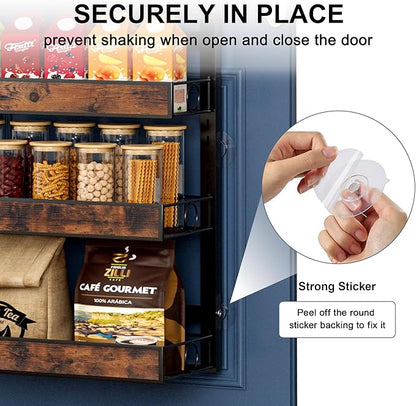 8 Tier Over The Door Pantry Orangizer 2 IN 1 Wall Mounted or Hanging Spice Rack with Adjustable Wood Basket,Heavy Duty Seasoning Storage Shelf for Kitchen Pantry and Bathroom