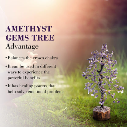 Wonder Care Amethyst Crystal Tree for Positive Energy Home Decor and Healing With M-Seal & Golden Wire | Fortune Tree | Crystal Decor | Chakra | Feng Shui (300 Beads)