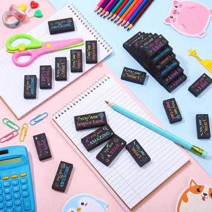 Resurhang 180 Pcs Erasers Bulk for Kids Inspirational Pencil Erasers Bulk for Drawing Motivational Big Eraser School Supplies for Classrooms Back to School Office (Inspirational,Black)