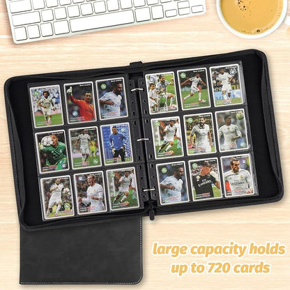 GERMUN 3 Ring 9 Pocket Zipper Card Binder, 720 Double Sided Standard PU Trading Card Album Folder for TCG & Sports Cards, Not Fit Top Loaders (Marble Black)