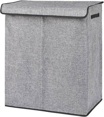 DOKEHOM 150L Extra Large Laundry Hamper with Lid, 2-Section Double Laundry Basket with Removable Mesh Liner Bags, Collapsible Clothes Sorter for Family, Bedroom, Laundry Room, Grey