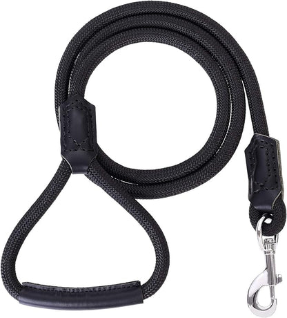 Mile High Life | Premium Leather Dog Leash | Strong Rope Leash | Leather Handle | Zinc Alloy Strong Clasp | Small Medium Large Dogs | 4/5/6 Feet(Black, 60 Inch (Pack of 1))
