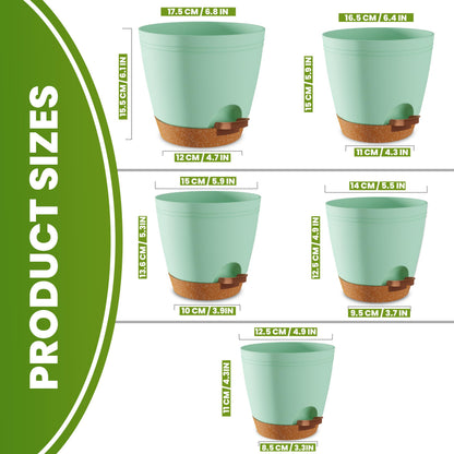 Utopia Home Self Watering Pots for Indoor Plants, Planters for Indoor Plants, Multi-Size Flowerpot, Set of 5 Plant Pots with Drainage & Reservoir, 6.8"/6.4"/5.9"/5.5"/4.9" (Olive Green)