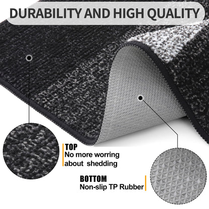 Kitinjoy Indoor Outdoor Door Mat, 40x32 Non-Slip Absorbent Dirt Trapper, Low-Profile Washable Inside Entrance Front Floor Mat, Sturdy Soft Entry Doormats for Entryway, Black