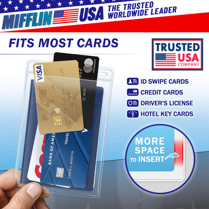 Mifflin-USA Passport & Card Holders (Clear, 4x6 Inches, 100 Pack), Extra Large ID Name Badge Holder, Zipperless Vertical Plastic Card Holders