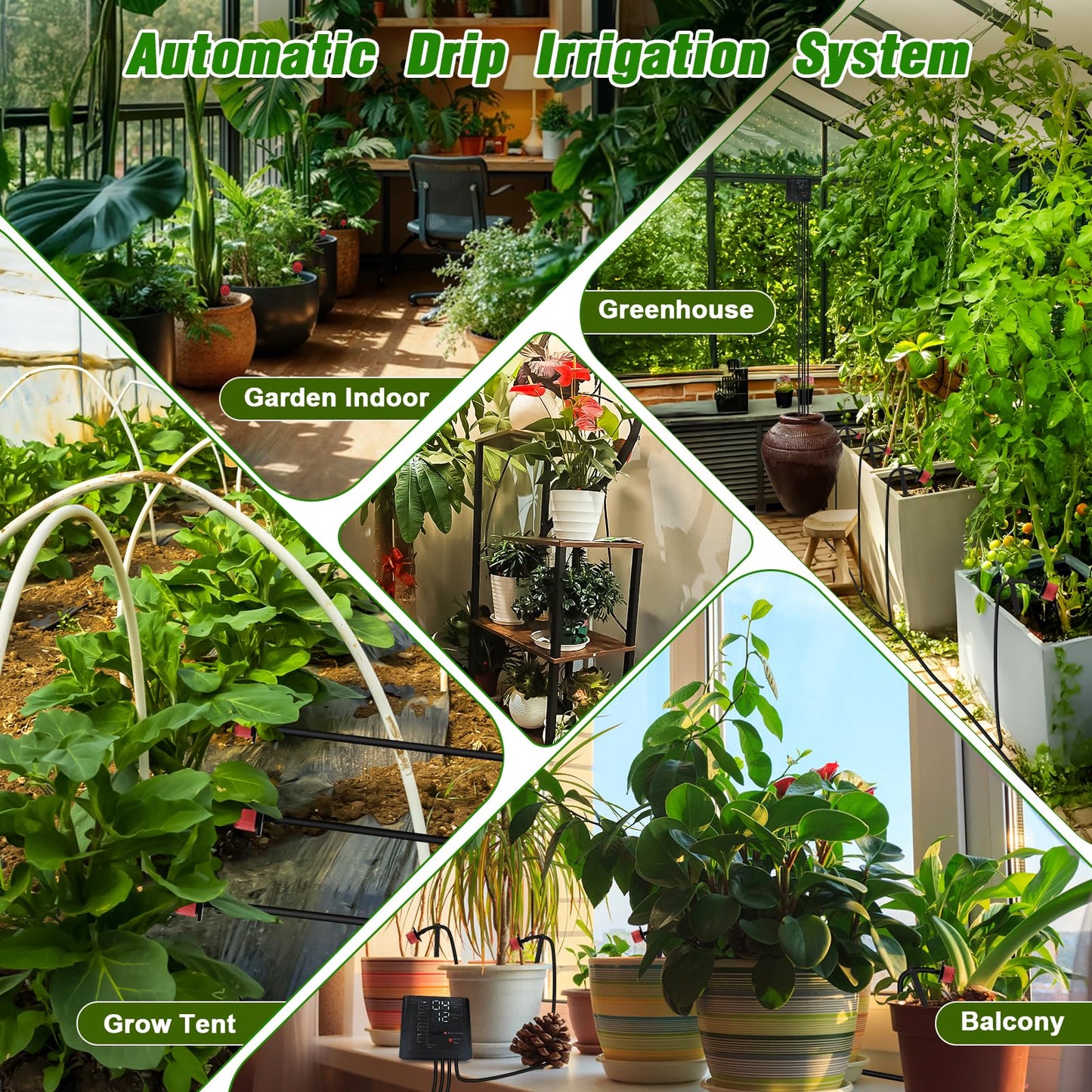 Automatic Plant Waterer Indoor, Drip Irrigation System for Potted Plants, Vacation Plant Self Watering Device, Drip Timer Auto Watering for Housplants, Garden, Greenhouse (15 Pots, Adjustable Dripper)