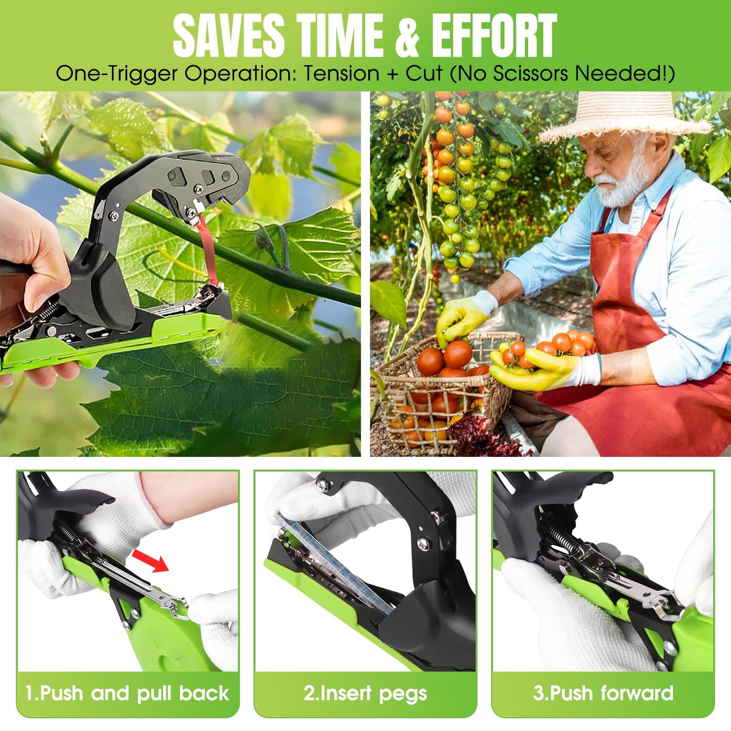 SWANSOFT Plant Tying Machine, Lightweight Plant Vine Tying Tape Machine Tool, Planting Tape Gun for Tomatoes, Grapes and Vegetable Garden, Come with 20000pcs Staples 20 Rolls (Green-New)