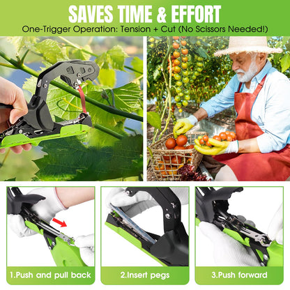 SWANSOFT Plant Tying Machine, Lightweight Plant Vine Tying Tape Machine Tool, Planting Tape Gun for Tomatoes, Grapes and Vegetable Garden, Come with 20000pcs Staples 20 Rolls (Green-New)