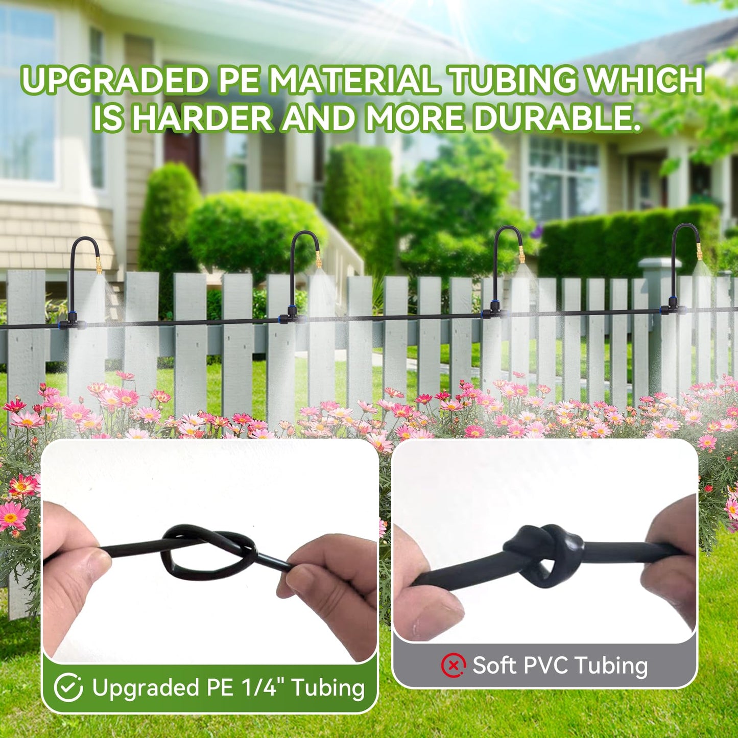 Delinlin 1/4" 60Ft Garden Drip Irrigation System with 12pcs 360°Adjustable Brass Nozzles & Bendable Rod, 2026-Upgraded Watering System Kit for Outdoor Raised Bed, Potted Plant, Yard, Greenhouse