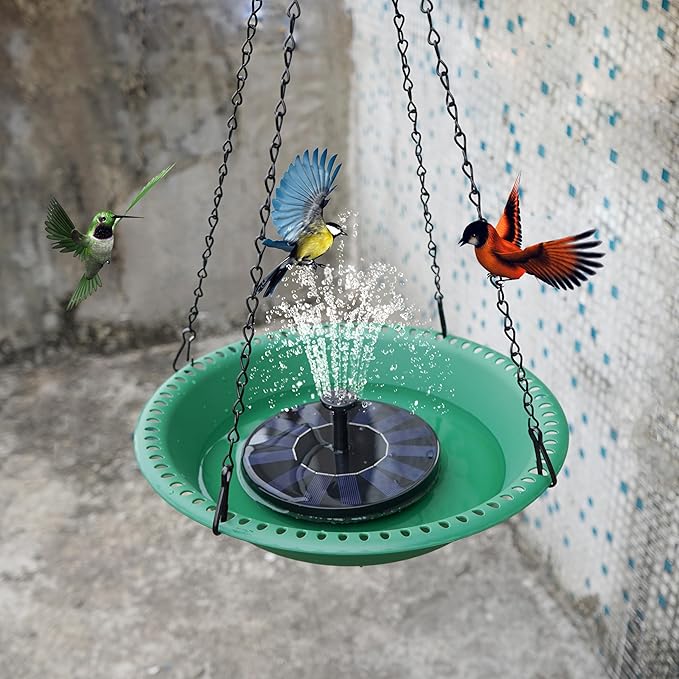 OVZILKI Bird Baths for Outdoors Heavy Duty, 16 inch BirdBath Bowl Only with Rust-Proof Black Chains, Hanging Bird Bath Hanging Bird-Feeder for Garden Backyard Decor (Green 1 Pack)