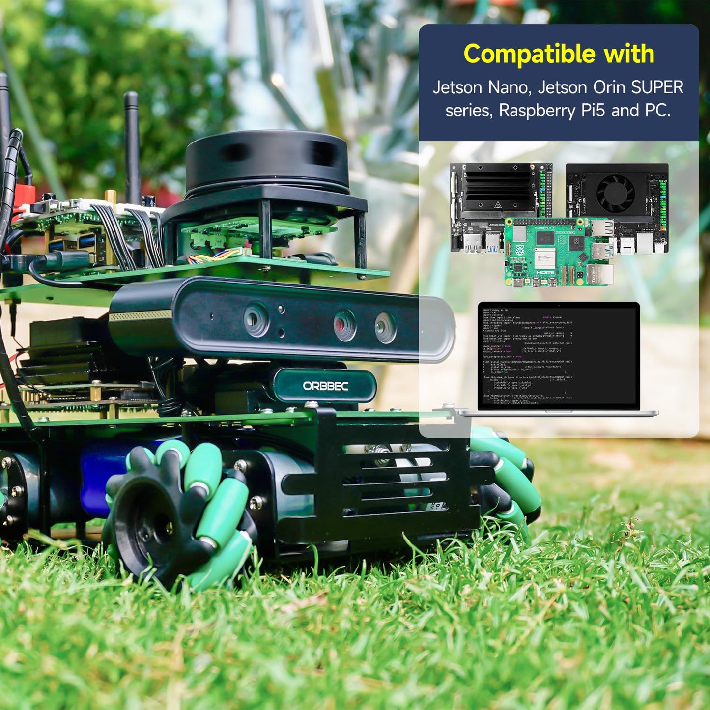 Yahboom RPi 5 8GB Powered Educational Robot AI Voice Module, AI Vision Mapping Navigation 360°Movement for Mechanical Engineers（Pi Sta Ver-with Pi 5(8G)）