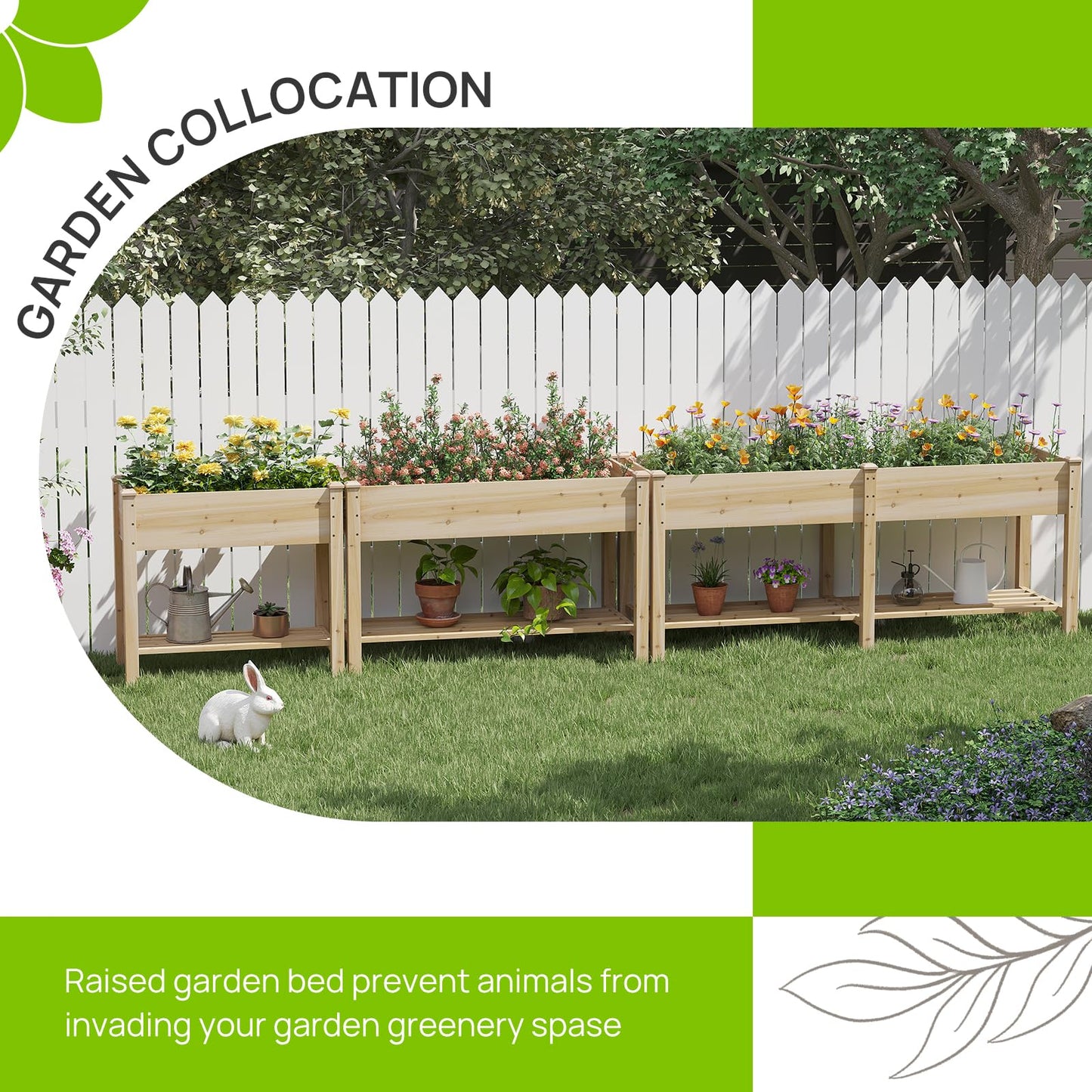 48x24x30.7 Wood Raised Garden Bed with Legs Wooden Planter Box with Storage Shelf Elevated Wood Planter Box for Vegetables Flowers Herbs Garden Planter for Backyard Patio Balcony (Natural, Medium)