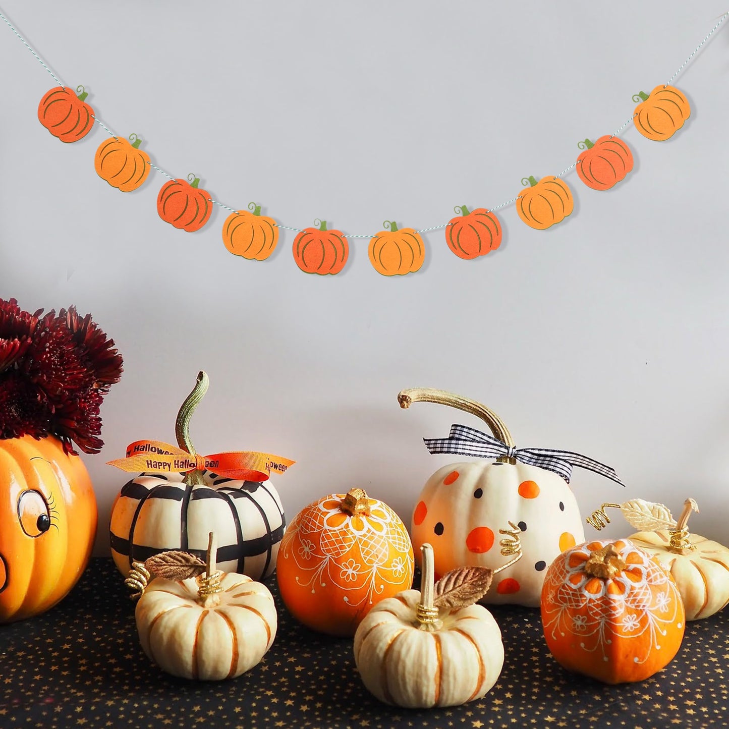 Felt Pumpkin Garland - Halloween Pumpkin Banner, Thanksgiving Felt Double Layers Pumpkin Garland, Cute Pumpkin Banner for Halloween or Fall Harvest Party