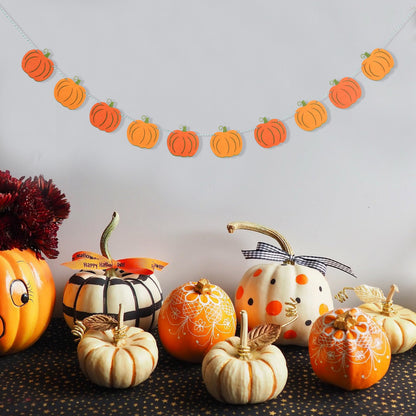 Felt Pumpkin Garland - Halloween Pumpkin Banner, Thanksgiving Felt Double Layers Pumpkin Garland, Cute Pumpkin Banner for Halloween or Fall Harvest Party