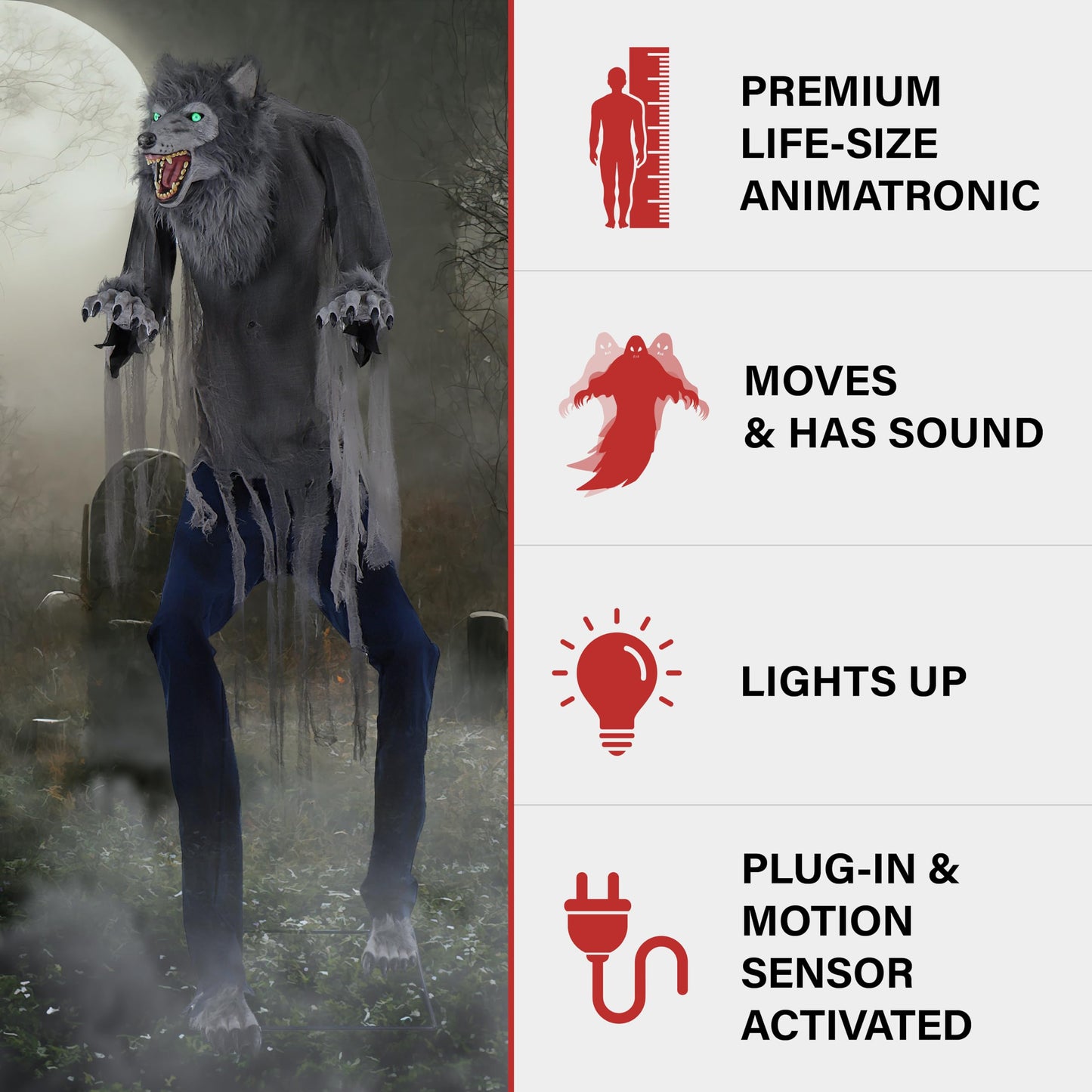 Haunted Hill Farm 7-Ft. Tall Motion-Activated Towering Werewolf by SVI, Premium Halloween Animatronic, Plug-in (HHTWRWOLF-1FLSA)