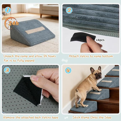 Foam Dog Ramp for Stairs, Low-Impact Climbing Dog Stairs for Senior Dogs | 5.1"H, 6 Pack, 40D High-Density Foam Won't Collapse, Protects Joints, Anti-Slip & Self-Sticky Pads, Washable Cover, Grey