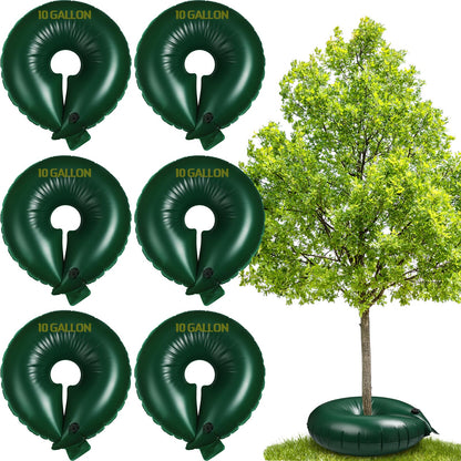 Foaincore 6 Pcs 10 Gallon Heavy Duty Tree Watering Ring PVC Drip Irrigation Deep Tree Root Watering Bag Round Trees Slow Release Water Pouch Planting Drip Irrigation Rings for Gardening Supply(Green)